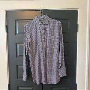 Bonobos Wrinkle Free Taylored Slim Fit Navy Blue Check Button Down Shirt